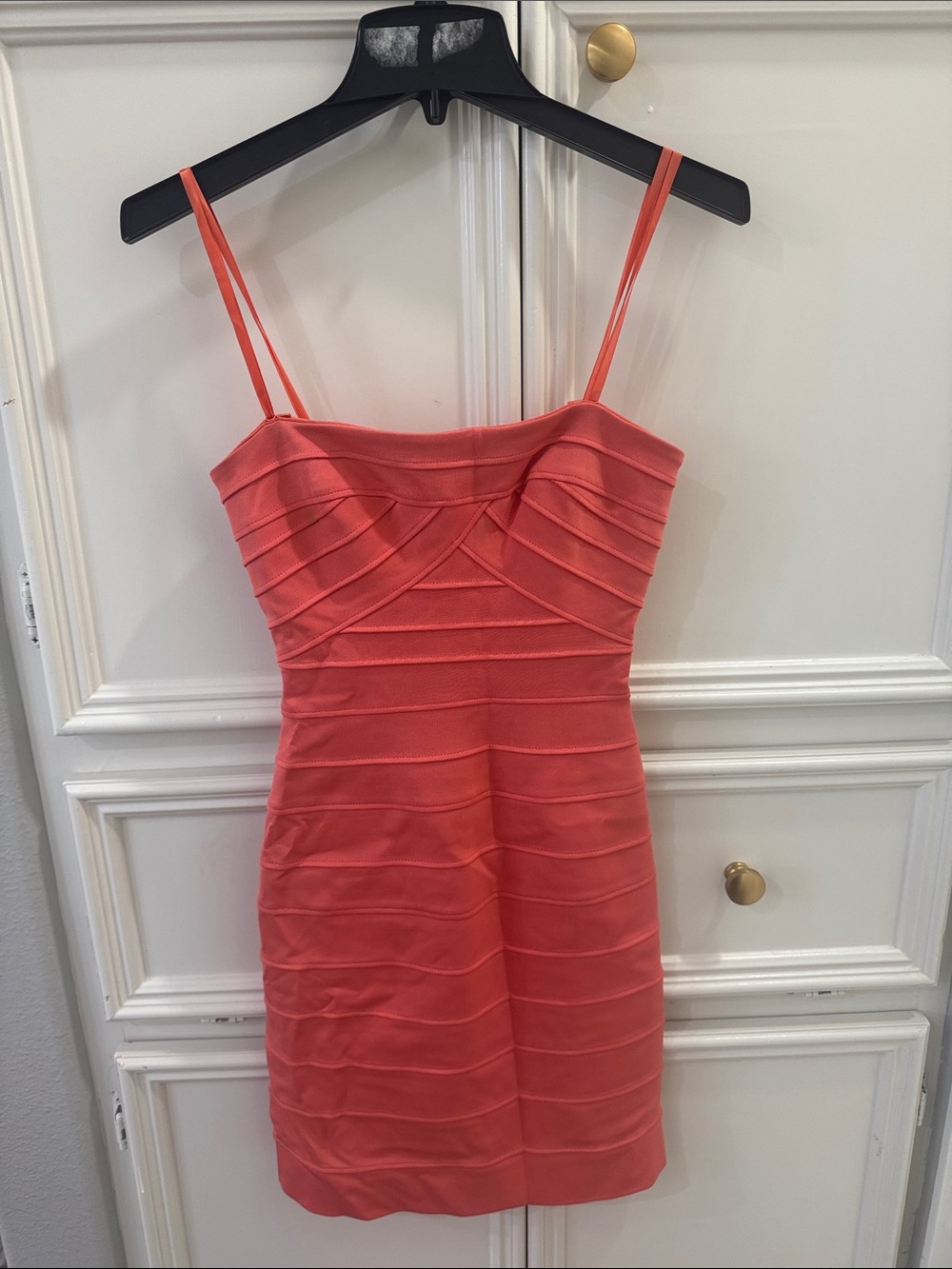 BCBGMAXAZRIA Strappy Bandage Mini Dress in Coral Pink